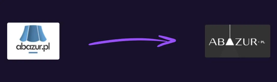 Poprzedni znak Abażur z niebieskim abażurem i nowy logotyp na ciemnym tle