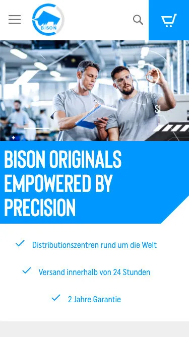 Ten sam sklep BISON w wersji mobilnej, w niemieckiej wersji językowej.