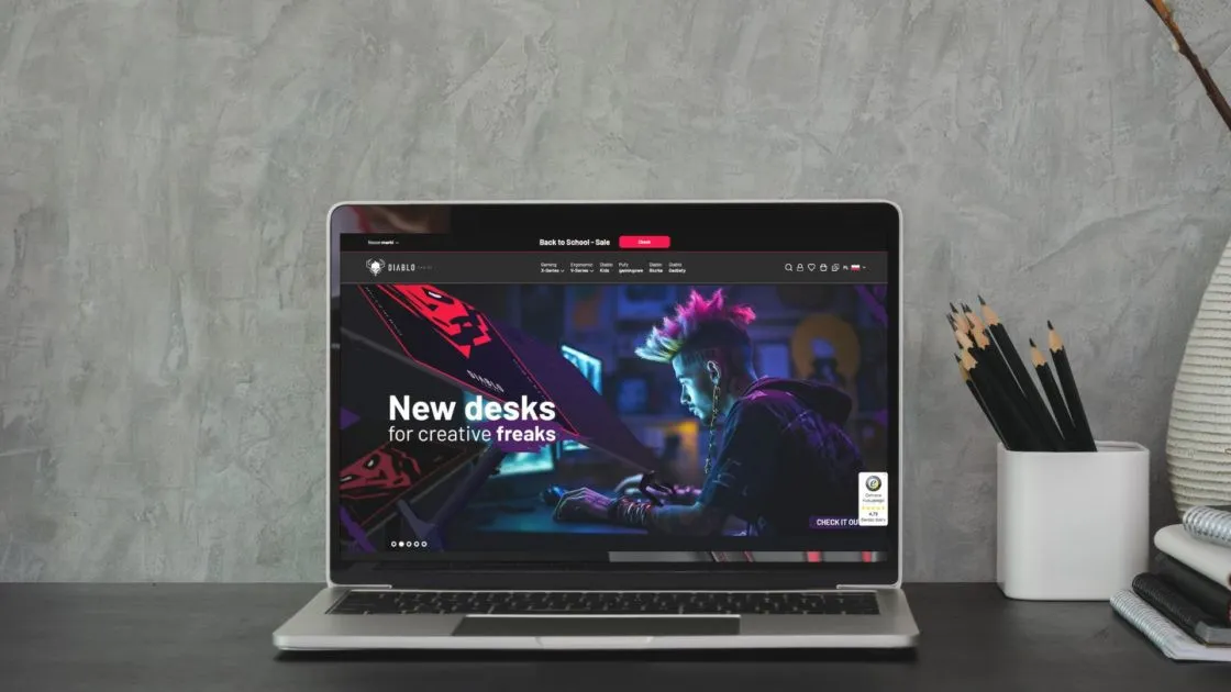 Strona sklepu Diablo Chairs na Magento 2 z konfiguracją foteli gamingowych