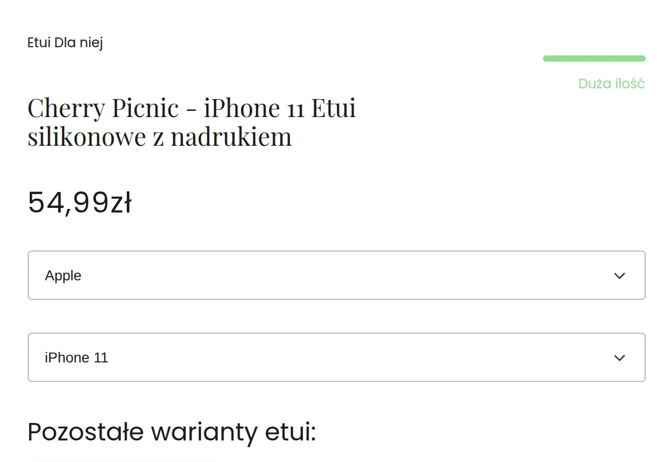Zbliżenie na wskaźnik dostępności na karcie produktu z opisem „Duża ilość”