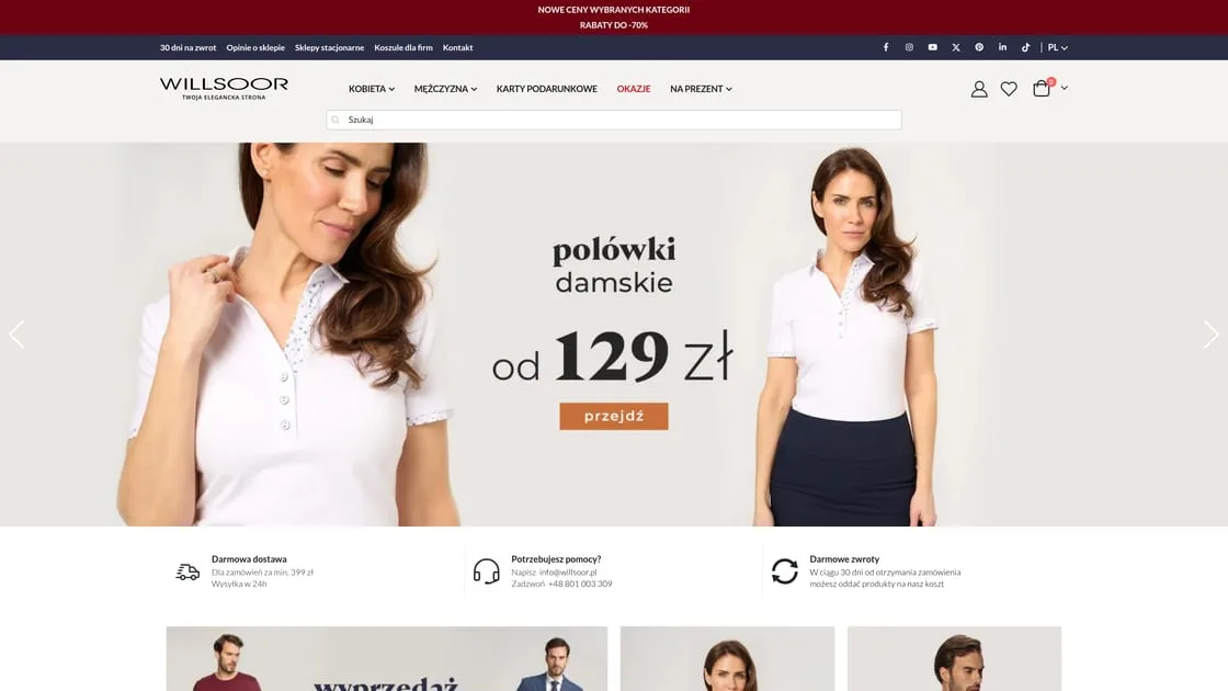 Strona główna sklepu Willsoor na Magento 2 z kolekcją odzieży damskiej i męskiej