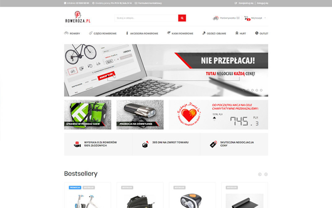 roweroza.pl - wygląd desktop