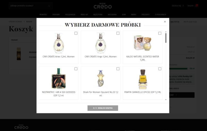 Moduł wyboru darmowych próbek